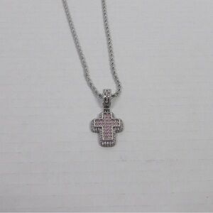 Cute Silver and Pink Cross Pendant Necklace